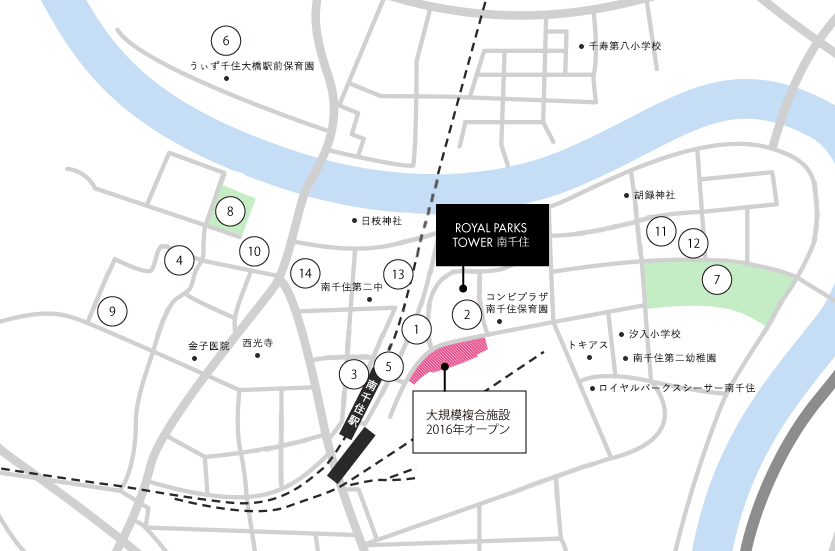 ロイヤルパークスタワー南千住　周辺環境マップ